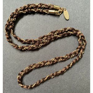 Calypso St Barth for Target Necklace Woven Cord Brown Gold Tone Chain Dainty